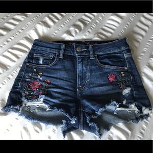 American Eagle Floral Distressed Jean Shorts